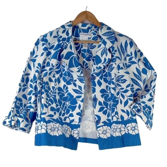 Summer Spring Blazer Jacket Blue White Floral 18 Sag Harbor 3/4 Sleeve Career - Picture 2 of 13